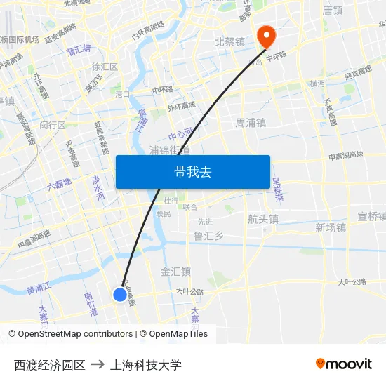 西渡经济园区 to 上海科技大学 map