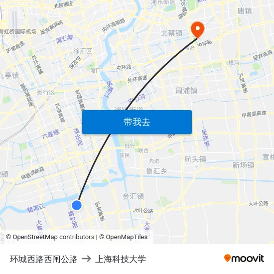 环城西路西闸公路 to 上海科技大学 map