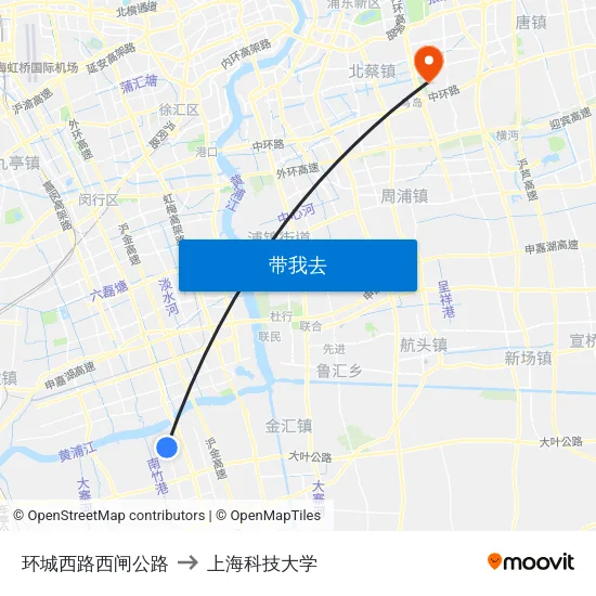 环城西路西闸公路 to 上海科技大学 map