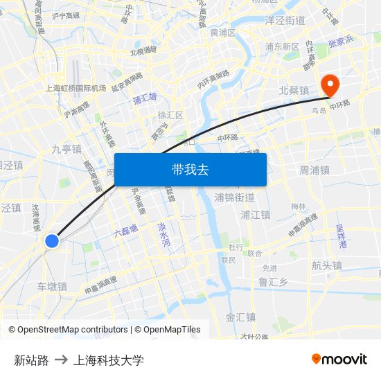 新站路 to 上海科技大学 map