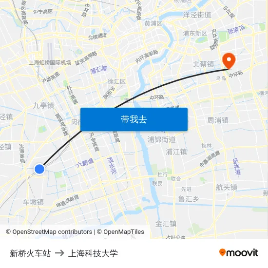 新桥火车站 to 上海科技大学 map