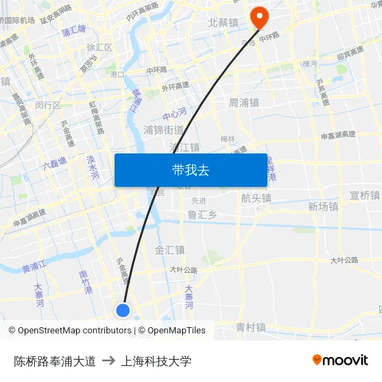 陈桥路奉浦大道 to 上海科技大学 map
