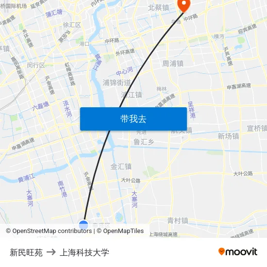 新民旺苑 to 上海科技大学 map