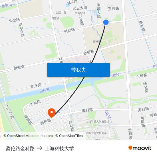 蔡伦路金科路 to 上海科技大学 map