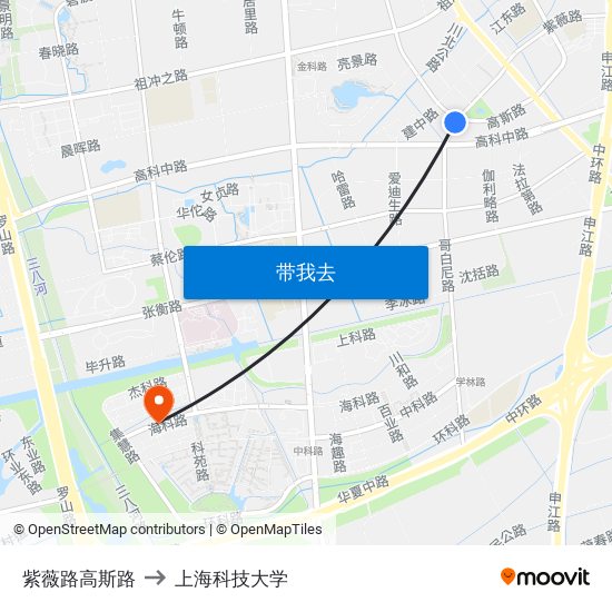 紫薇路高斯路 to 上海科技大学 map