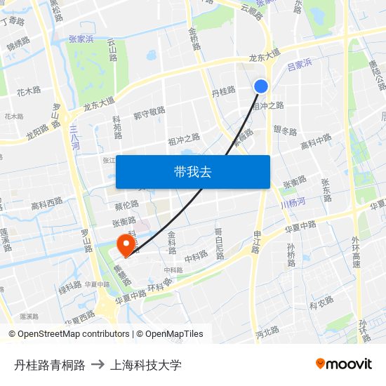 丹桂路青桐路 to 上海科技大学 map