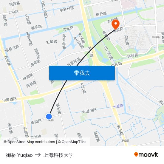 御桥 Yuqiao to 上海科技大学 map