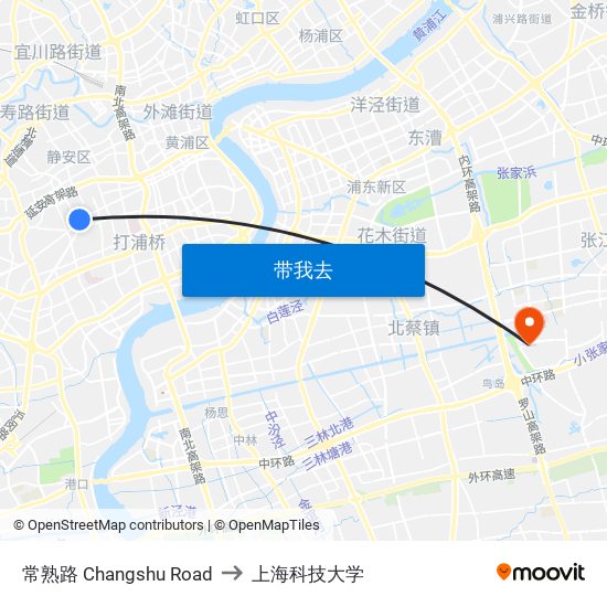 常熟路 Changshu Road to 上海科技大学 map
