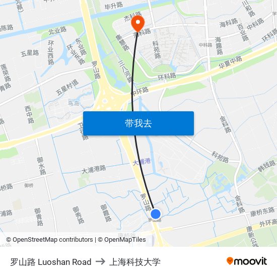 罗山路 Luoshan Road to 上海科技大学 map