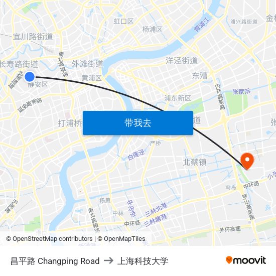 昌平路 Changping Road to 上海科技大学 map