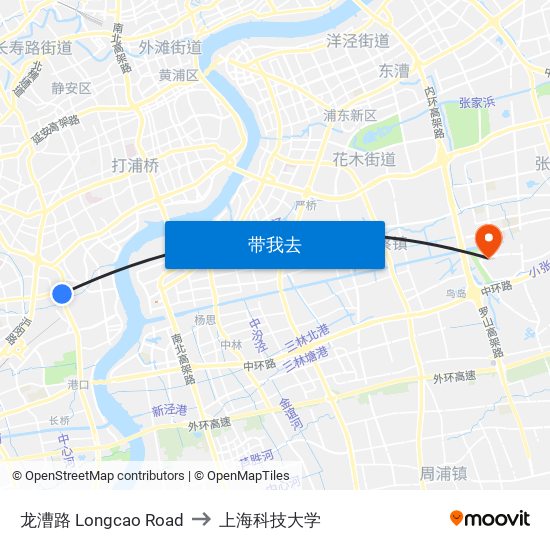 龙漕路 Longcao Road to 上海科技大学 map