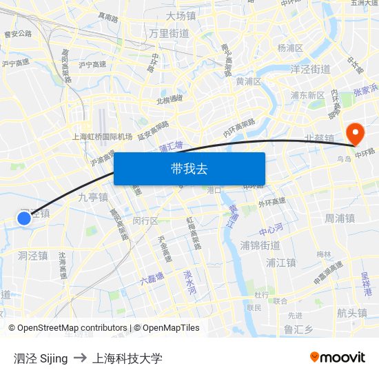 泗泾 Sijing to 上海科技大学 map