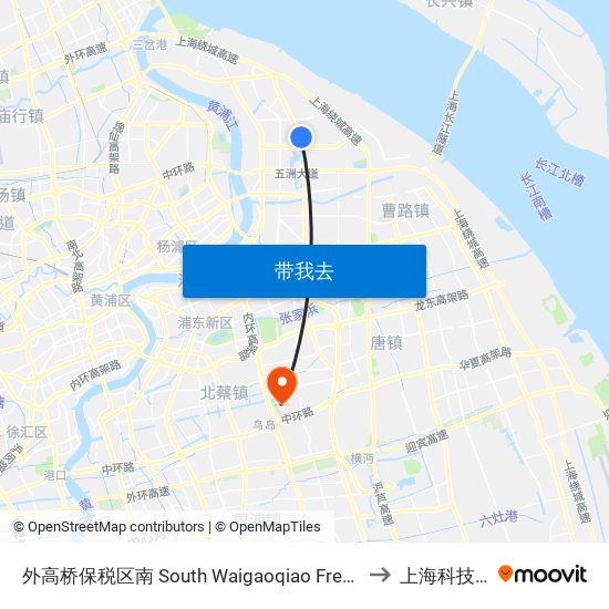 外高桥保税区南 South Waigaoqiao Free Trade Zone to 上海科技大学 map