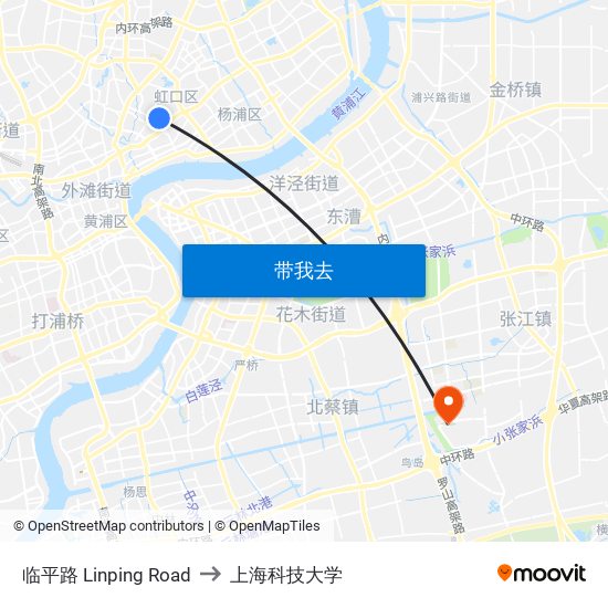 临平路 Linping Road to 上海科技大学 map