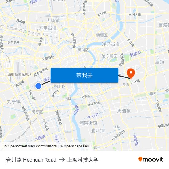 合川路 Hechuan Road to 上海科技大学 map