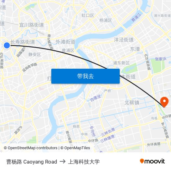 曹杨路 Caoyang Road to 上海科技大学 map