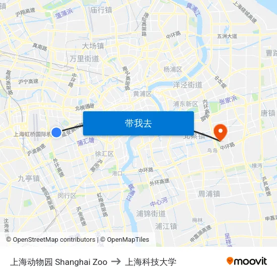 上海动物园 Shanghai Zoo to 上海科技大学 map