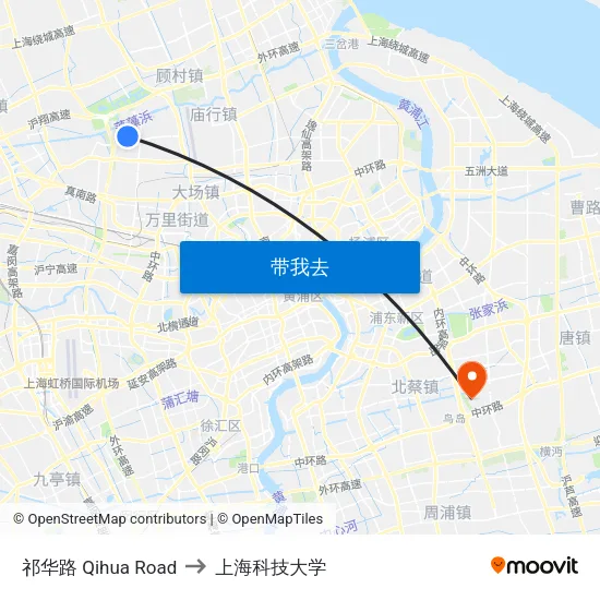 祁华路 Qihua Road to 上海科技大学 map