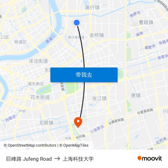巨峰路 Jufeng Road to 上海科技大学 map