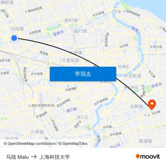 马陆 Malu to 上海科技大学 map