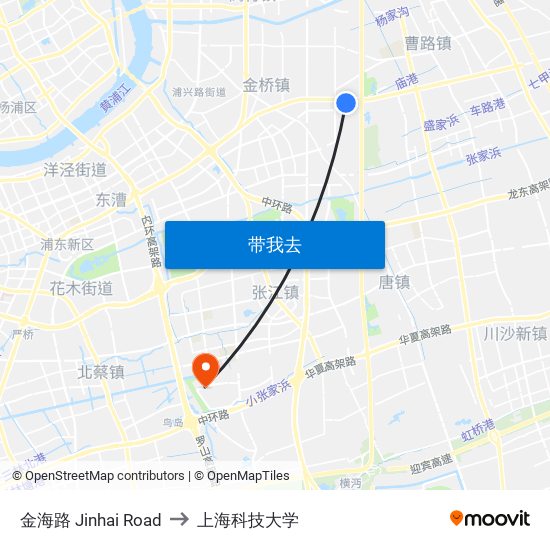 金海路 Jinhai Road to 上海科技大学 map