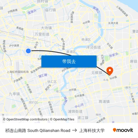 祁连山南路 South Qilianshan Road to 上海科技大学 map