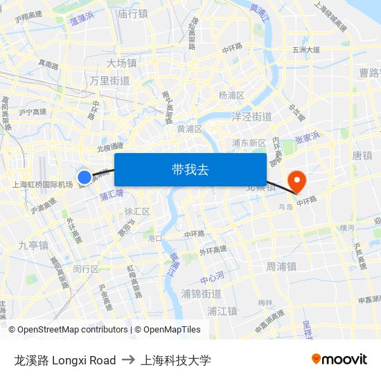 龙溪路 Longxi Road to 上海科技大学 map