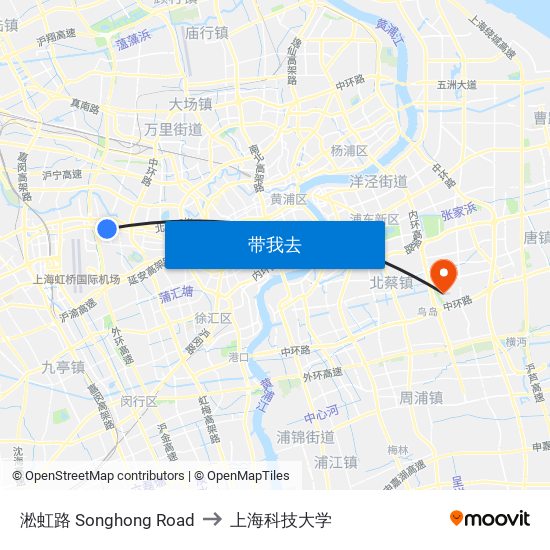 淞虹路 Songhong Road to 上海科技大学 map