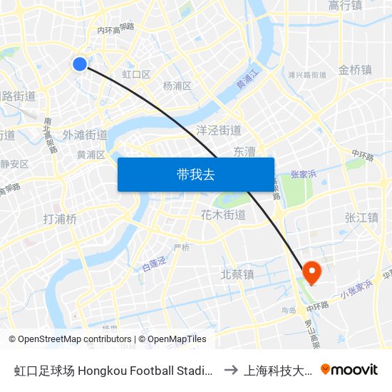 虹口足球场 Hongkou Football Stadium to 上海科技大学 map
