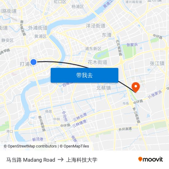 马当路 Madang Road to 上海科技大学 map