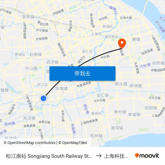松江南站 Songjiang South Railway Station to 上海科技大学 map