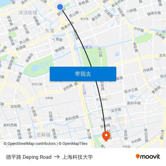 德平路 Deping Road to 上海科技大学 map