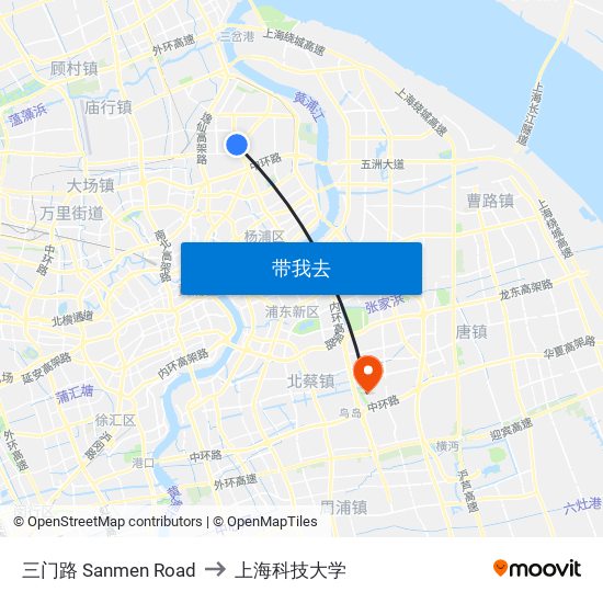 三门路 Sanmen Road to 上海科技大学 map