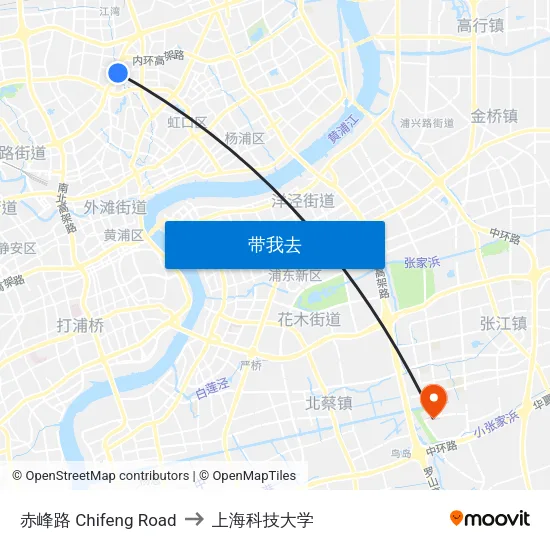 赤峰路 Chifeng Road to 上海科技大学 map
