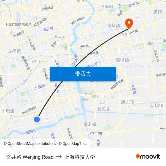 文井路 Wenjing Road to 上海科技大学 map