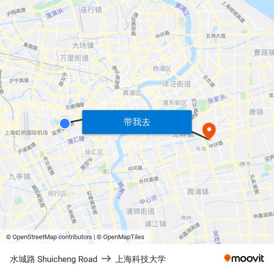 水城路 Shuicheng Road to 上海科技大学 map