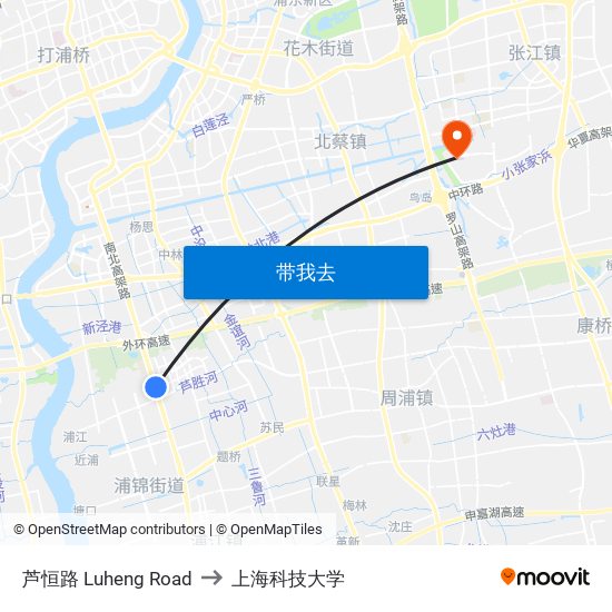 芦恒路 Luheng Road to 上海科技大学 map