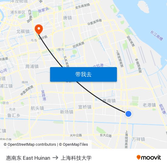 惠南东 East Huinan to 上海科技大学 map