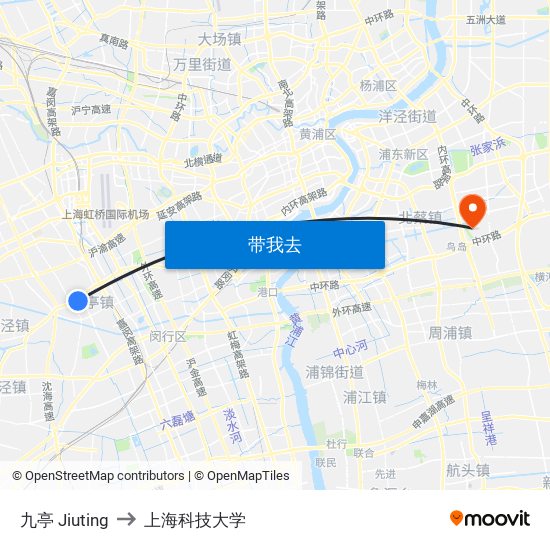 九亭 Jiuting to 上海科技大学 map