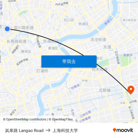 岚皋路 Langao Road to 上海科技大学 map