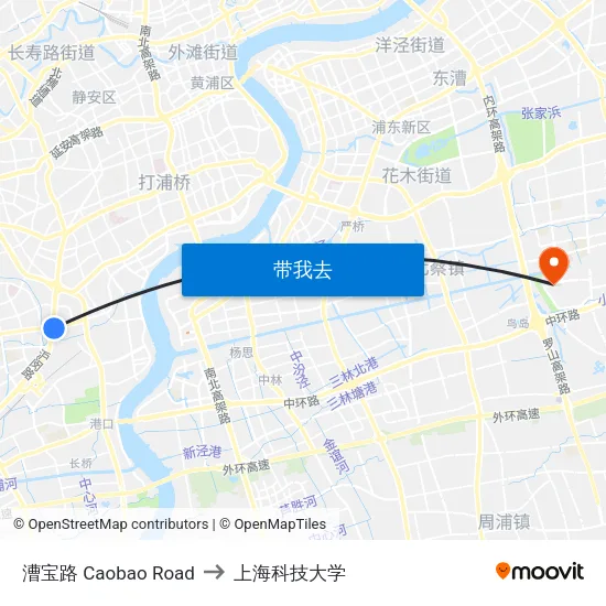 漕宝路 Caobao Road to 上海科技大学 map