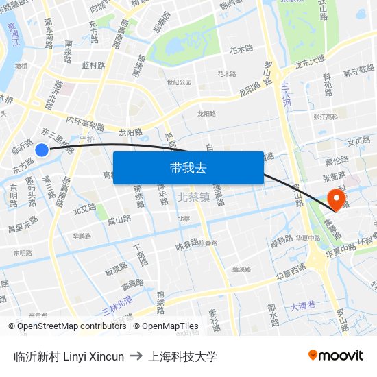 临沂新村 Linyi Xincun to 上海科技大学 map