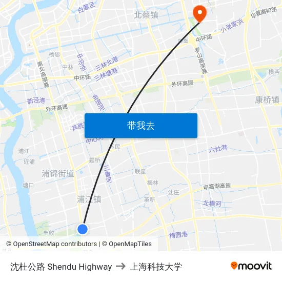 沈杜公路 Shendu Highway to 上海科技大学 map