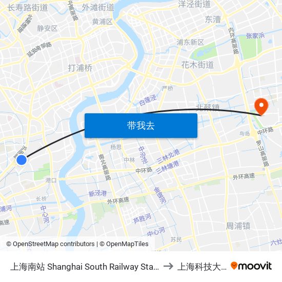 上海南站 Shanghai South Railway Station to 上海科技大学 map