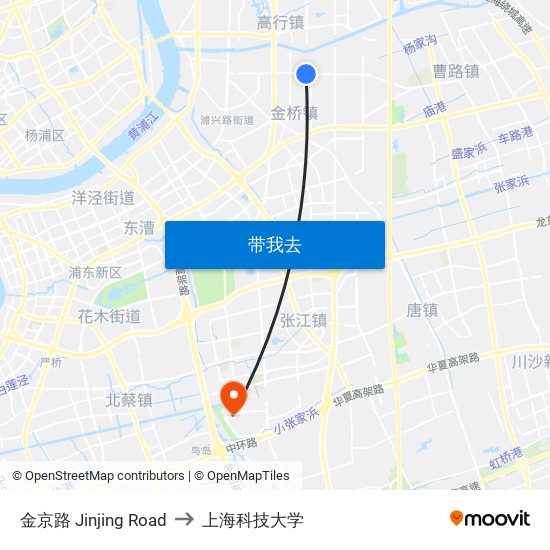 金京路 Jinjing Road to 上海科技大学 map
