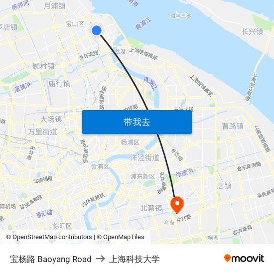 宝杨路 Baoyang Road to 上海科技大学 map