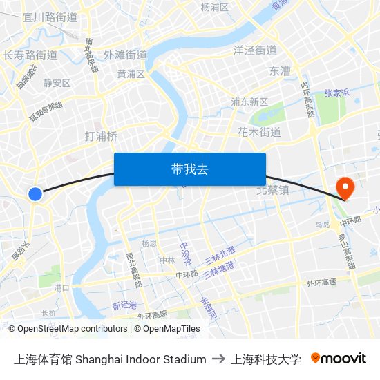 上海体育馆 Shanghai Indoor Stadium to 上海科技大学 map