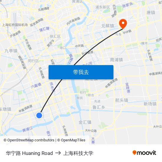华宁路 Huaning Road to 上海科技大学 map