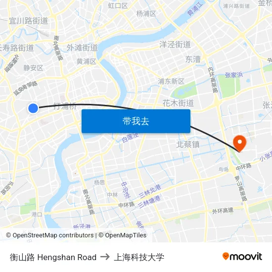 衡山路 Hengshan Road to 上海科技大学 map