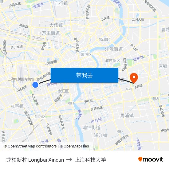 龙柏新村 Longbai Xincun to 上海科技大学 map